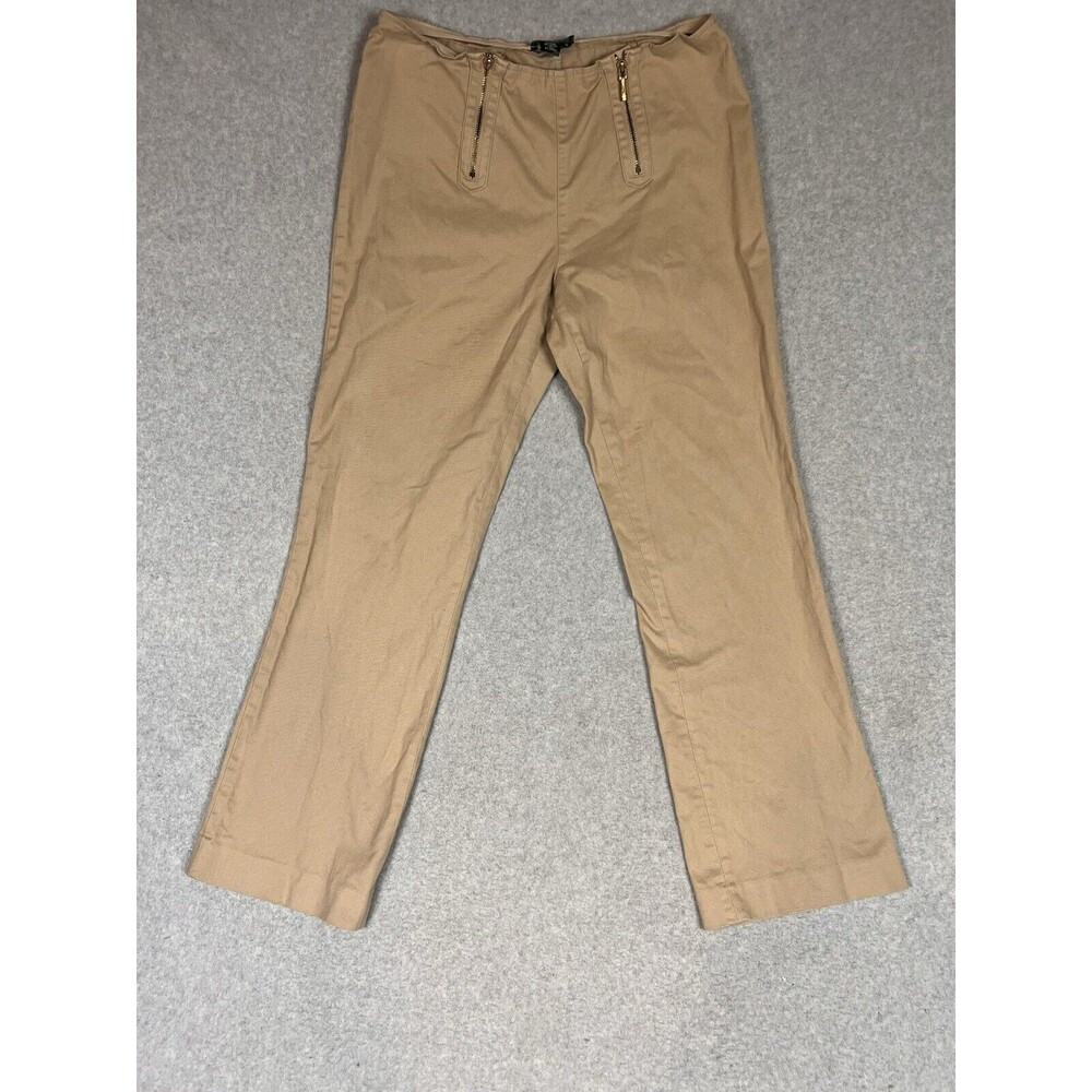 Lauren Ralph Lauren Womens Sz 12 Khaki Side Zip Straight Stretch Pants